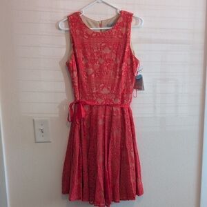 2/$20 Danny and Nicole Coral & Nude Lace Dress